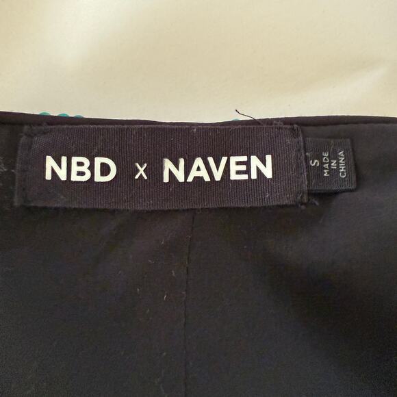 NBD x NAVEN | Green Black and White Striped Sequin High Neck Mini Dress | Small - Picture 7 of 8